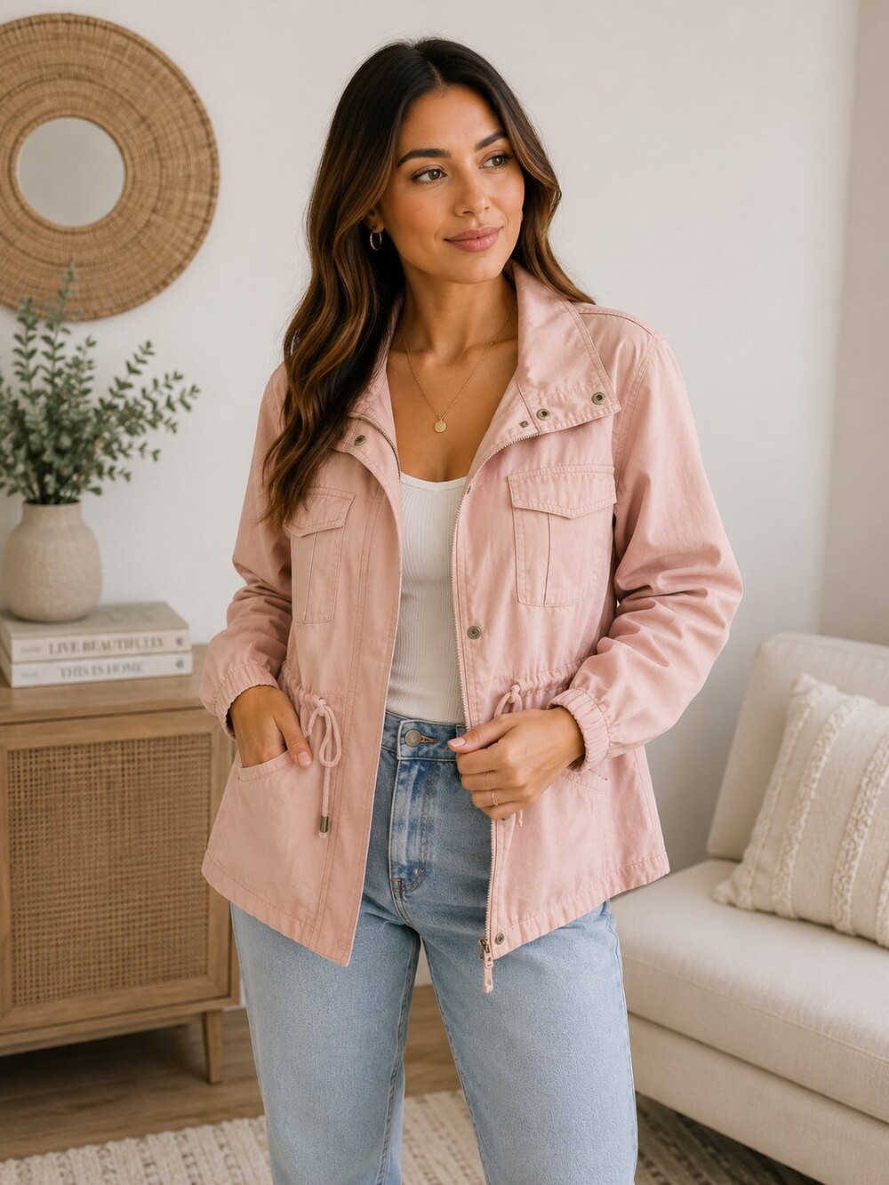 Old Navy Canvas Utility Jacket Cotton Pink Medium Like New